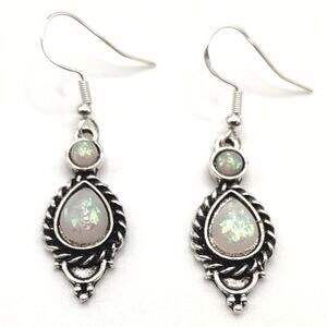 925 Silver Hooked Lab Opal Earrings Teardrop Bohemian BOHO Birthday Gift NEW